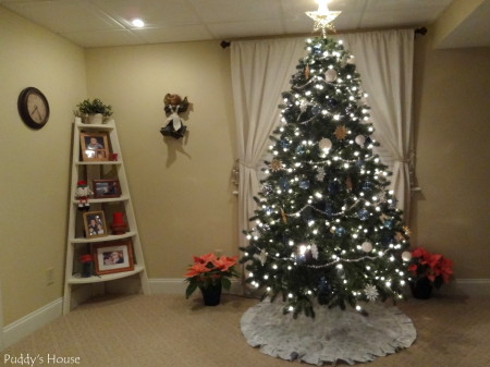 Christmas-Basement Tree with Christmas Shelves and Angel