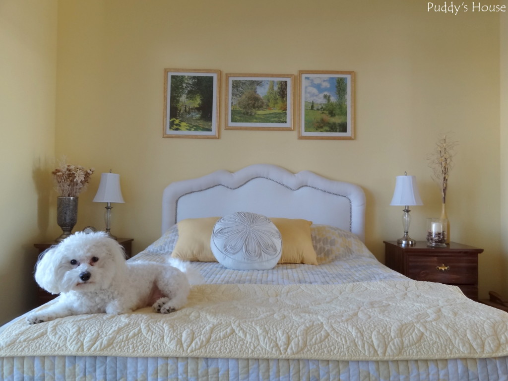 DIY Upholstered Headboard - After Nailhead Trim added - full guest room