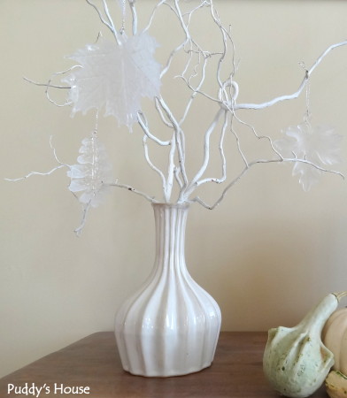 Fall Decorating - spraypaint branches with glass leaves
