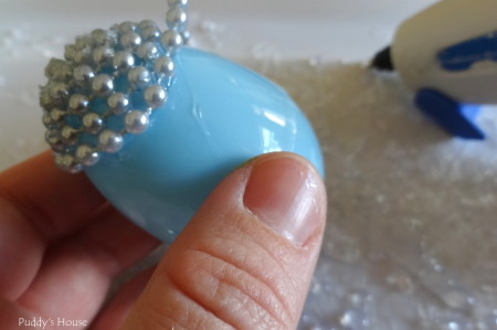 Easter Egg Crafts - blue plastic egg with beading added